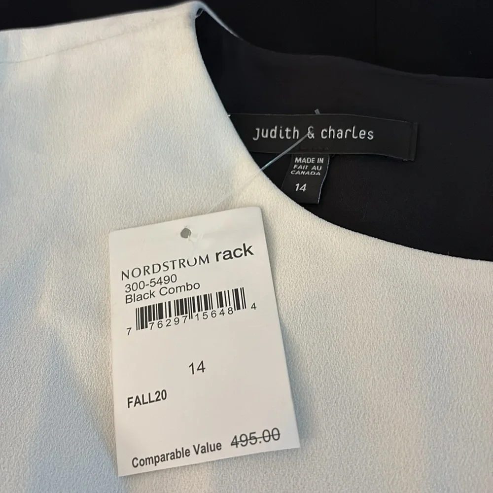 NWT Judith & Charles Black and White beautiful Sleeveless Massena two tone Dress